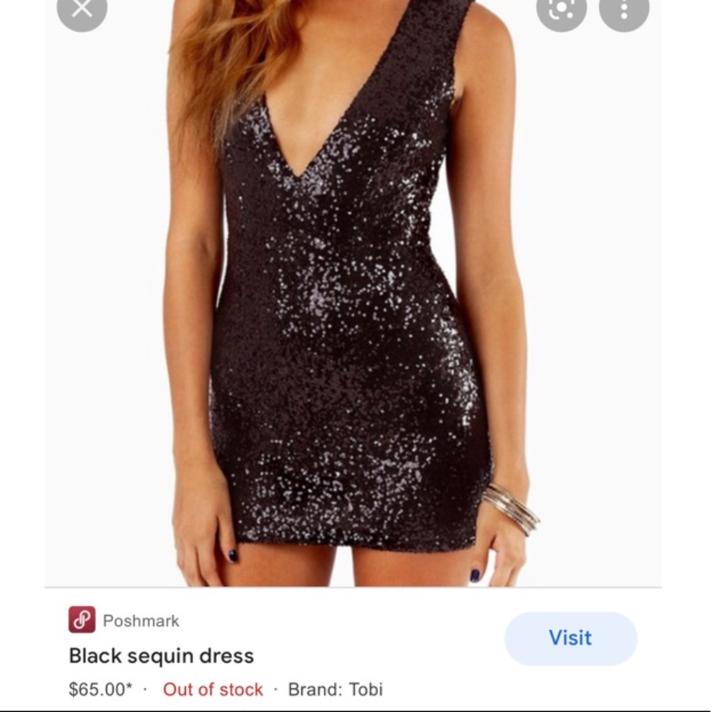 Tobi Deep V-Neck Black Sequin Dress